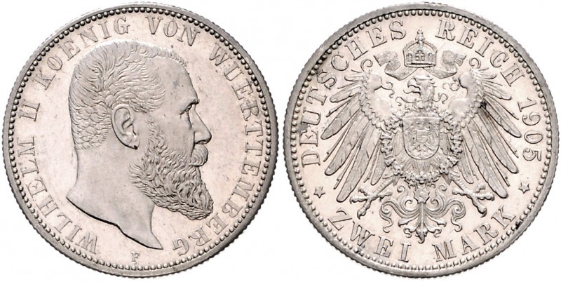 Württemberg Wilhelm II. 1891-1918 2 Mark 1905 F J. 174. 
 f.vz/vz-st