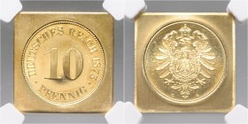 Kaiserreich Kleinmünzen 10 Pfennig 1873 G Prägung in Gold auf viereckiger Klippe. Hergestellt von den Vereinigten Deutschen Metallwerken (VDM). J. zu ...