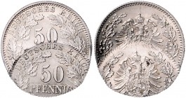 Kaiserreich Kleinmünzen 50 Pfennig o.J. Fehlprägung: Doppelschlag, Vorder- und Rückseite zu 50% ein zweites Mal beprägt, mit Riffelrand. Fehlprägungen...