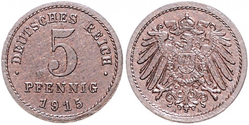 Kaiserreich Kleinmünzen 5 Pfennig 1915 A Probeprägung auf braunschwarzer Pappe, ...