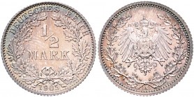 Kaiserreich Kleinmünzen 1/2 Mark 1905 A J. 16. 
herrliche Patina PP