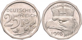 Kaiserreich Kleinmünzen 25 Pfennig o.J. Motivprobe von Karl Goetz, 22x22 mm, Rand mit 13 (!) Ecken, Kupfer-Nickel. Exemplar der Sammlung Leigh Park. J...