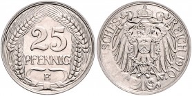 Kaiserreich Kleinmünzen 25 Pfennig o.J. E Fehlprägung: Adlerseiten-Umschrift zu 25% nicht ausgeprägt. Verprägungen bei diesem Münztyp kommen nur selte...