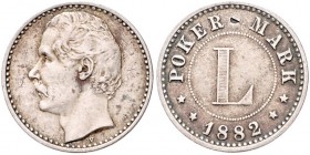 Kaiserreich Kleinmünzen Poker Mark 1882 Probeprägung von Emil Weigand für die Produktion von Auslandsmünzen. Kopf v. Wilhelm Donny, Wirt in Berlin / L...