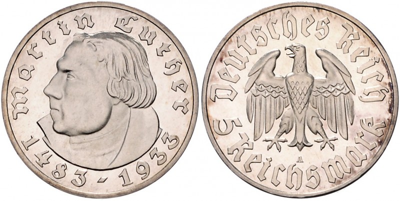 Drittes Reich 5 Reichsmark 1933 A Zum 450. Geburtstag von Martin Luther J. 353. ...