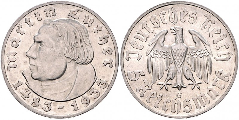 Drittes Reich 5 Reichsmark 1933 G Zum 450. Geburtstag von Martin Luther J. 353. ...