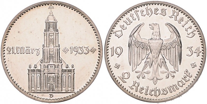 Drittes Reich 2 Reichsmark 1934 D Zum Jahrestag der Eröffnung des Reichstags, Ga...