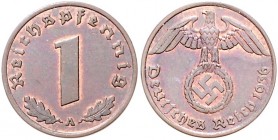 Drittes Reich 1 Reichspfennig o.J. A Materialprobe in Kupfer mit Eisenkern, magnetisch, 2.0g J. zu361. Schaaf -. Beckenb. -. 
sehr selten vz-st