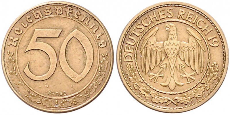 Drittes Reich 50 Reichspfennig o.J. Zwitter-Probe, Wertseite wie J. 365 mit Schr...
