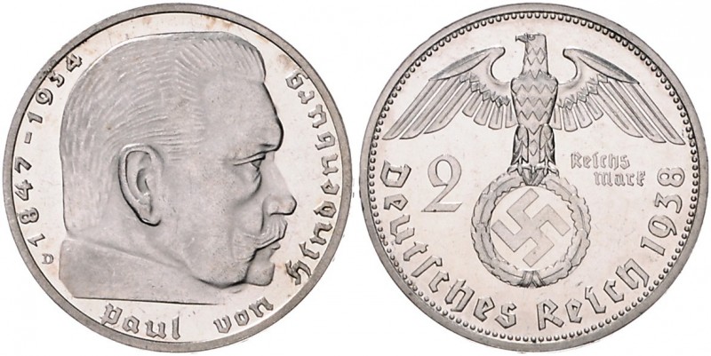 Drittes Reich 2 Reichsmark 1938 D J. 366. 
ber. PP-