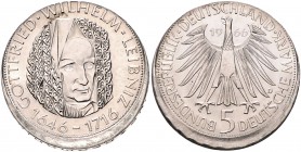 Bundesrepublik Deutschland 5 Deutsche Mark 1966 Fehlprägung: Leibniz, ca. 10% dezentriert geprägt, mit Randschrift J. zu394. 
 f.st
