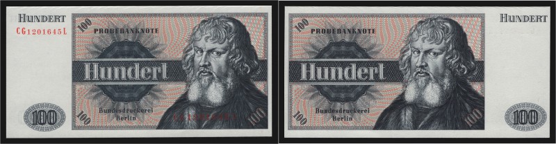 Bundesrepublik Deutschland 100 Deutsche Mark o.J. Probebanknote der Bundesdrucke...