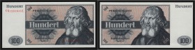 Bundesrepublik Deutschland 100 Deutsche Mark o.J. Probebanknote der Bundesdruckerei Berlin mit roter Seriennummer Rosenberg -. 
 kassenfrisch