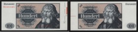 Bundesrepublik Deutschland 100 Deutsche Mark o.J. Probebanknote der Bundesdruckerei Berlin mit roter Seriennummer, mit noch nicht abgeschnittenem Rand...