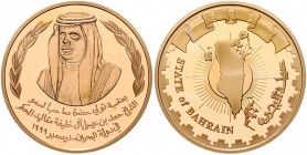 Bahrain Hamad bin Isa Al Chalifa Goldmedaille 1999 auf seine Ernennung zum Emir von Bahrain 
36,0mm 30,44gf PP