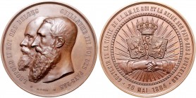 Belgien Leopold II. 1865-1909 Bronzemedaille 1884 (v. A. Fisch) auf den Besuch der niederländischen Königsfamilie in Brüssel 
70,2mm 134,9g vz+