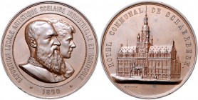 Belgien Leopold II. 1865-1909 Bronzemedaille 1890 (v. A. Fisch) auf das Rathaus der Stadt Schaerbeek u. die Gewerbeausstellung 
winz. Rf. 63,5mm 95,6...