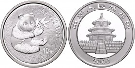 China Volksrepublik 10 Yuan 2000 Panda, Variante: Frosted Ring, 1 Unze Silber KM 1310. 
makelloses Prachtexemplar PP