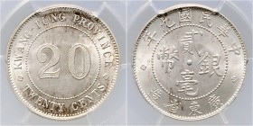 China - Kwangtung Provinz (Guangdong) 20 Cent 1920 Year 9 LuM 150. KM 423. 
PCGS MS63 vz-st