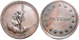 Frankreich Consulat 1799-1804 Bronzemedaille 1801 (v. P. Merker) auf den Frieden von Lunéville Slg. Jul. 950. 
Hklsp., l. dezentriert 39,1mm 34,7g f....