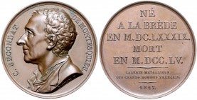 Frankreich Louis XVIII. 1814-1824 Bronzemedaille 1817 (v. Caunois) auf Charles de Secondat, Baron de la Bréde et de la Montesquieu 1689-1755, frz. Sch...