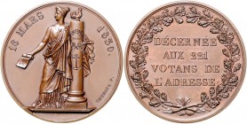 Frankreich Charles X. 1824-1830 Bronzemedaille 1830 (v. Caunois) 16. März 1830 / DÉCER NÉE AUX 221 VOTANS DE L` ADRESSE 
55,7mm 73,5g f.st