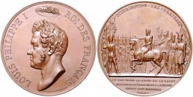 Frankreich Louis Philippe I. 1830-1848 Bronzemedaille 1830 (v. Gayrard/Caqué) auf die Verteilung der Fahnen an die Garde und dazu einseitiger, incuser...