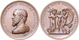 Frankreich III. République 1871-1940 Bronzemedaille o.J. (Restrike) auf Anne de Montmorency 1493-1567, bedeutender Feldherr BMC 228. Mazerolle 462. 
...