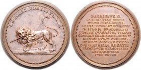 Frankreich - Lothringen Bronze-Suitenmedaille o.J. (v. Saint Urbain) auf Gerard von Elsass, E FORTI FORTITVDO Forrer V. p. 310.23. 
46,0mm 37,8g vz