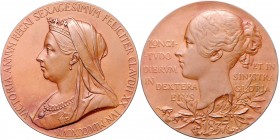 Großbritannien Victoria 1837-1901 Bronzemedaille 1897 (v. T.B.=T. Brock) auf ihr 60-jähriges Regierungsjubiläum Wurzbach vgl. 9135. Spink 348. 
55,6m...