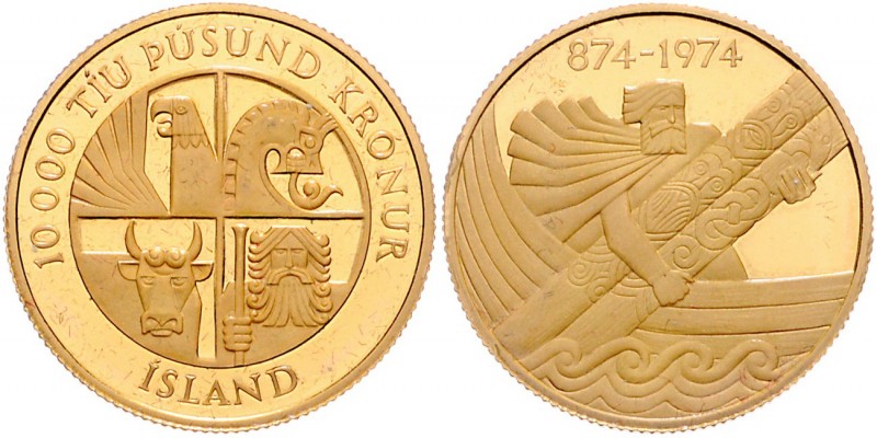 Island Republik 10000 Kronur o.J. auf den 1100. Jahrestag der Besiedelung durch ...