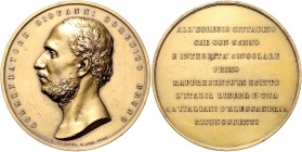 Italien Umberto I. 1878-1900 Vergold. Bronzemedaille 1885 (v. Pieroni) Widmung der italienischen Kolonie in Alessandria/Ägypten an ihren Konsul 
64,6...
