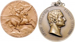 Italien Vittorio Emanuele III. 1900-1946 Lot o.J. von 2 Bronzemedaillen: 1911 (v. Canonica) auf die Weltausstellung in Turin (39,9mm 26,7g) und 1951 (...