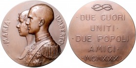Italien Vittorio Emanuele III. 1900-1946 Bronzemedaille 1930 (v. Devreese) auf die Hochzeit des Kronprinzen Umberto mit Maria v. Belgien, i.Rd: J. FON...