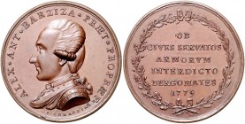 Italien - Bergamo Bronzemedaille 1779 (v. Corazzini) auf Alessandro Antonio Barzizza 1747-1815, Bürgermeister von Bergamo Voltolina 1638. 
53,1mm 25,...