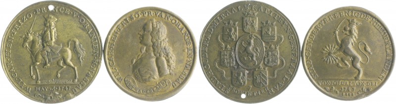 Niederlande Willem IV. van Oranje-Nassau 1711-1751 Lot o.J. von 2 Bronzemedaille...