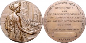 Niederlande Wilhelmina 1890-1948 Bronzemedaille 1911 (v. Leroy) Zur Erinnerung an das 25-jährige Bestehen der flandrischen Akademie 
60,5mm 75,1g f.s...
