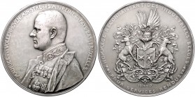 Niederlande Wilhelmina 1890-1948 Versilb. Bronzemedaille 1917 (v. Devreese) auf den Minister Maurice van Vollenhoven aus Brüssel 
75,3mm 115,1g vz