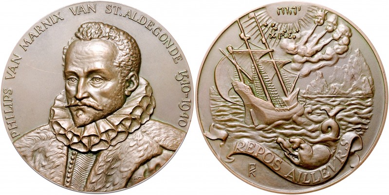 Niederlande Wilhelmina 1890-1948 Bronzemedaille 1940 (v. W = Wenckebach) auf den...
