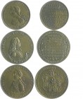 Niederlande - Lots Lot o.J. von 3 Bronzemedaillen: 1748 auf die Geburt von Wilhelm V. am 8. März (fleckige Rs., 33,1mm 10,0g), 1766 auf die Huldigung ...