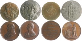 Niederlande - Lots Lot o.J. von 4 Bronzemedaillen: 1856 (v. S.C. Elion) auf Mauritio Cornelio van Hall (62,5mm 95,8g), 1866 (v. J. Elion) auf das 50-j...
