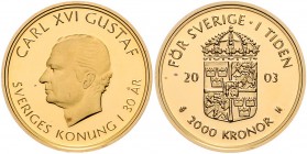 Schweden Carl XVI. Gustaf 2000 Kronor 2003 auf sein 30-jähriges Regierungsjubiläum KM 903. 
 PP