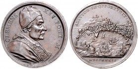 Vatikan Clemens XII. 1730-1740 Bronzemedaille 1732 A II (v. Hamerani) auf den Bau des Porto Franco in Ancona Bartolotti 732 Rs. 
32,9mm 17,2g f.vz