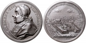 Vatikan Clemens XIII. 1758-1769 Bronzemedaille 1764 A VI (v. F. Hamerani) auf die Erweiterung des Hafens von Civitavecchia Spink 1894. Patrignani 19. ...