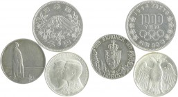 Lots Lot o.J. von 3 Stücken: Griechenland 30 Drachmai 1964 auf die Hochzeit von Constantin und Anne-Marie, Japan 1000 Yen Yr. 39 (1964) auf die Olympi...