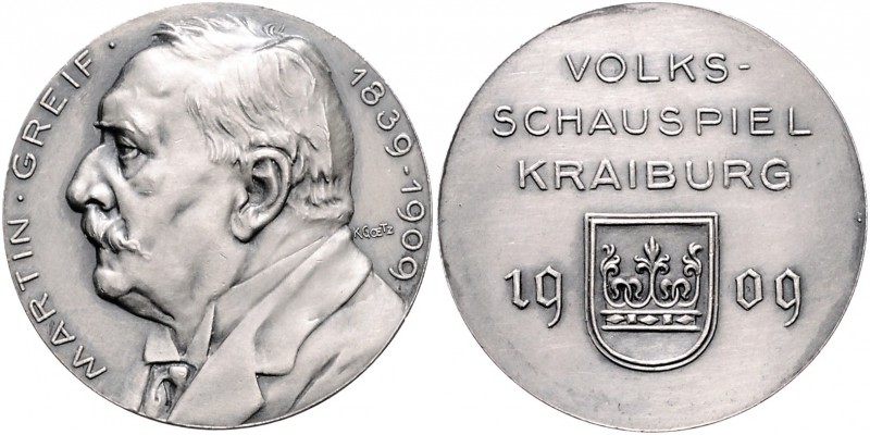 Medaillen von Karl Goetz Silbermedaille 1909 mattiert zur Erinnerung an Martin G...