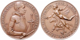 Medaillen von Karl Goetz Bronzemedaille 1913 auf die Jahrhundertfeier in Leipzig Kien. 75. Slg. Bö. 5227. 
39,7mm 25,0g vz-