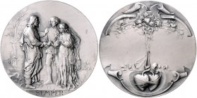 Medaillen von Karl Goetz Bronzemedaille o.J. versilbert 'Semper' Hochzeitsmedaille Kien. 84. Slg. Bö. 5295. 
44,7mm 30,4g vz-st