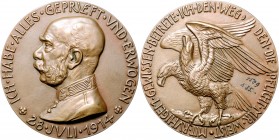 Medaillen von Karl Goetz Bronzemedaille 1914 auf die Kriegserklärung Österreich-Ungarns an Serbien Kien. 133. Slg. Bö. 5391. 
Tuschezahl auf Rs., 83,...