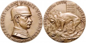 Medaillen von Karl Goetz Bronzemedaille 1914 auf Rupprecht von Bayern und die siegreiche Schlacht in Lothringen Kien. 142. Slg. Bö. 5412. 
65,4mm 78,...
